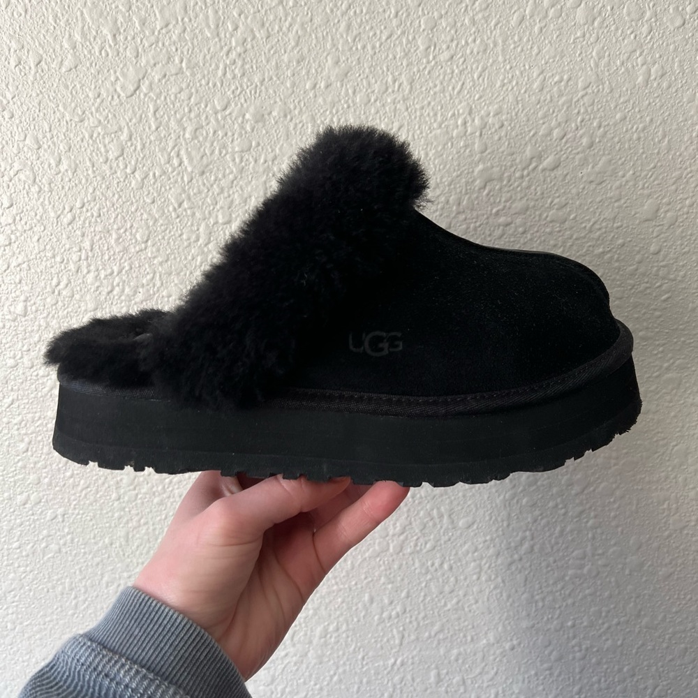 UGG Disquette Suede Fur Platform Slides